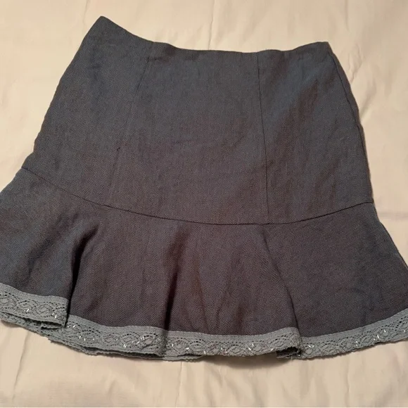 Studio Y Skirt Grey-Brownish Teal Herringbone Flare Lace Hem 15/16 - Picture 4 of 12